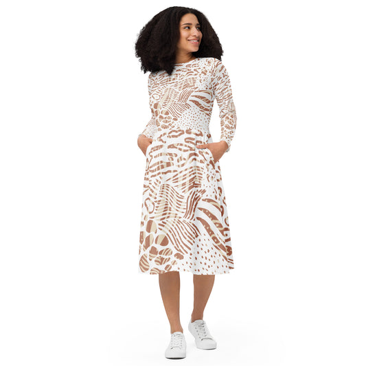 All-over print long sleeve midi dress